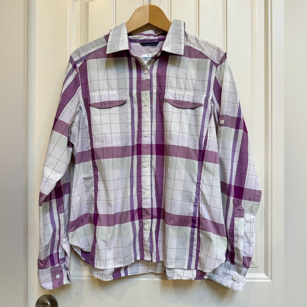 Columbia Silver Ridge Omni-Shade Purple Plaid Long Sleeve UVProtection Shirt. XL